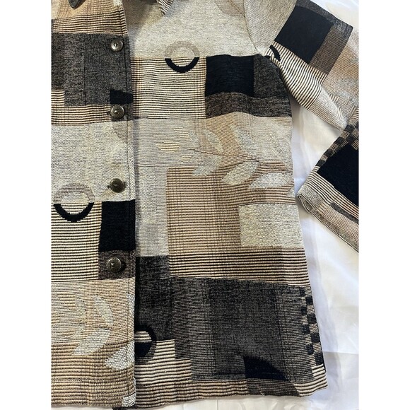 Susan Graver Jacket Blazer Size M Artsy Leaves Cabin Fall Brown Colorblock - Picture 6 of 7